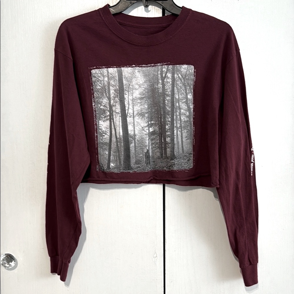 Taylor Swift Folklore Maroon Cropped In The Trees Album Long Sleeve T-Shirt Sz M